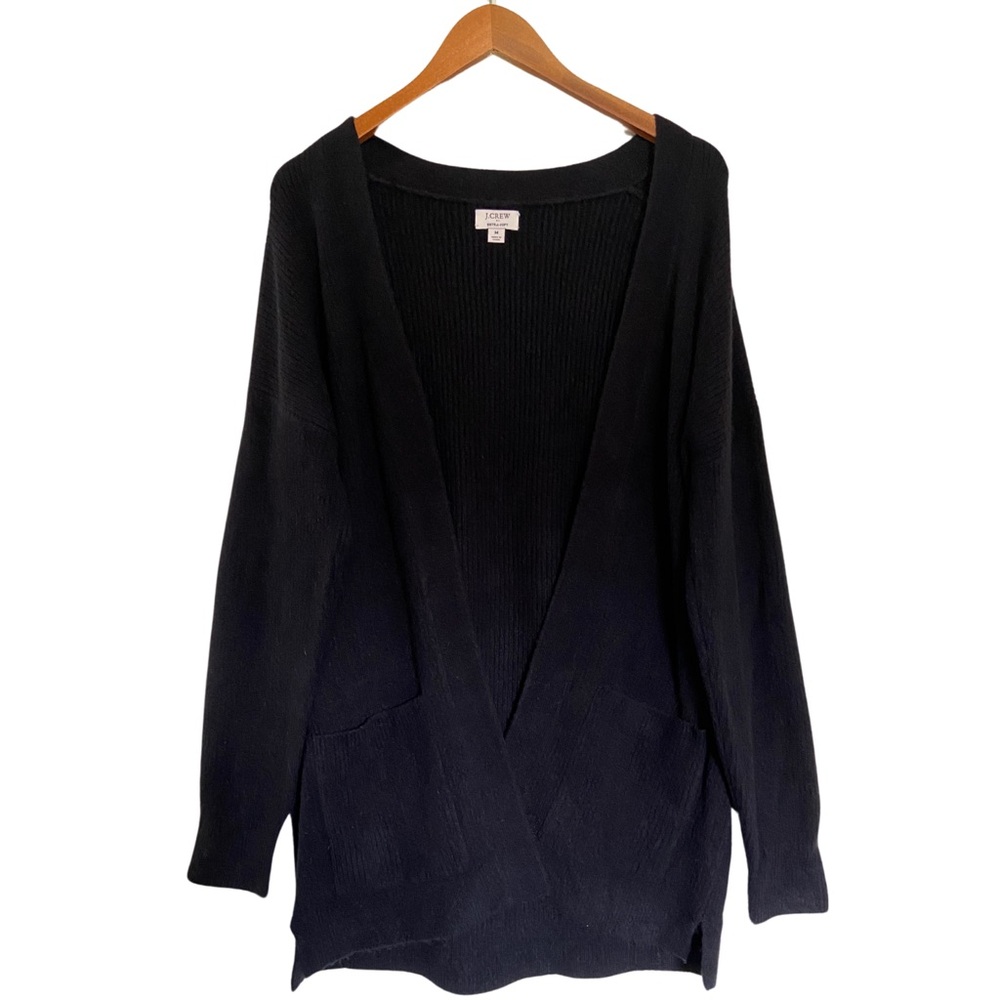 J Crew Extra Soft Wool Blend Open Front Cardigan Black Women’s M